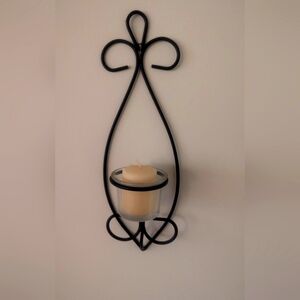 Vintage Set of 2 wall mount candle holders. Metal, glass, and candles included.